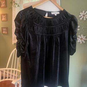 LOFT Black Puff Sleeve Ruched Blouse